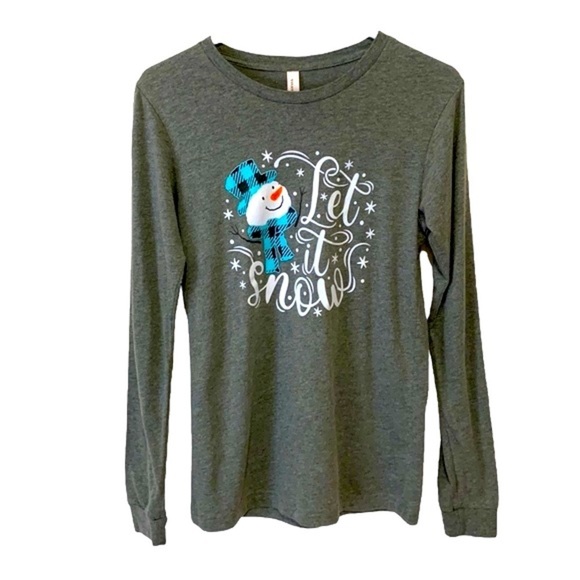 Bella Canvas Tops - BELLA CANVAS WOMENS GRAY LONG SLEEVE LET IT SNOW SNOWMAN CHRISTMAS SHIRT SMALL